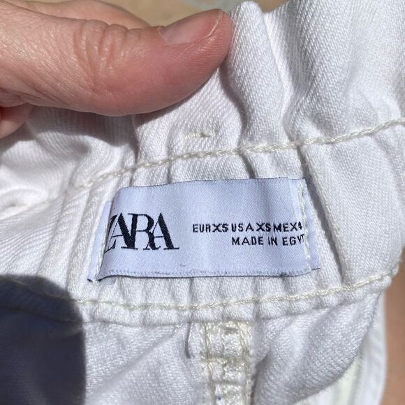 Zara BAGGY PAPERBAG JEANS in white size XS - Picture 8 of 9